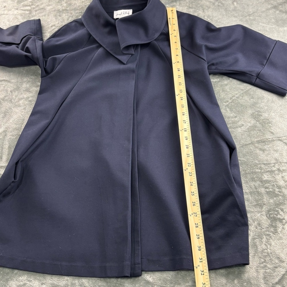 Joseph Ribkoff Jacket Women’s 2 Navy Ponte Knit Cocoon Drape Collar Avant Garde - Picture 13 of 15